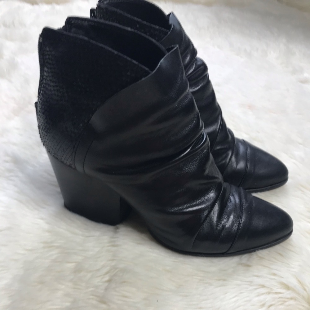 Italian Black Mixed Leather Bootie  Sz 8